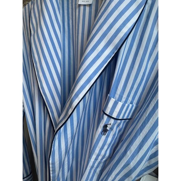 Polo Ralph Lauren Robe Sz S/M Heritage Cotton Poplin Blue White Stripe Pony Logo - Picture 6 of 11